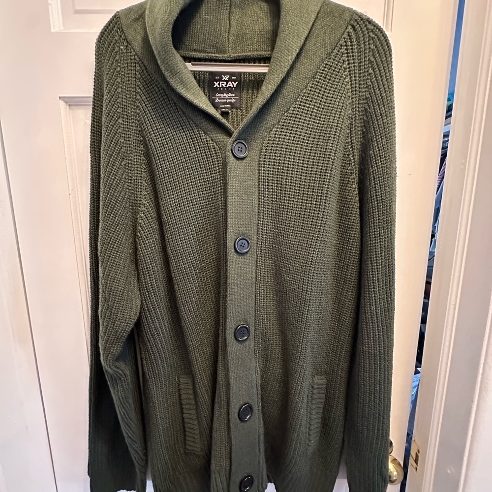 X Ray Shawl Collar Button-Front Men's Sweater Forest Green
